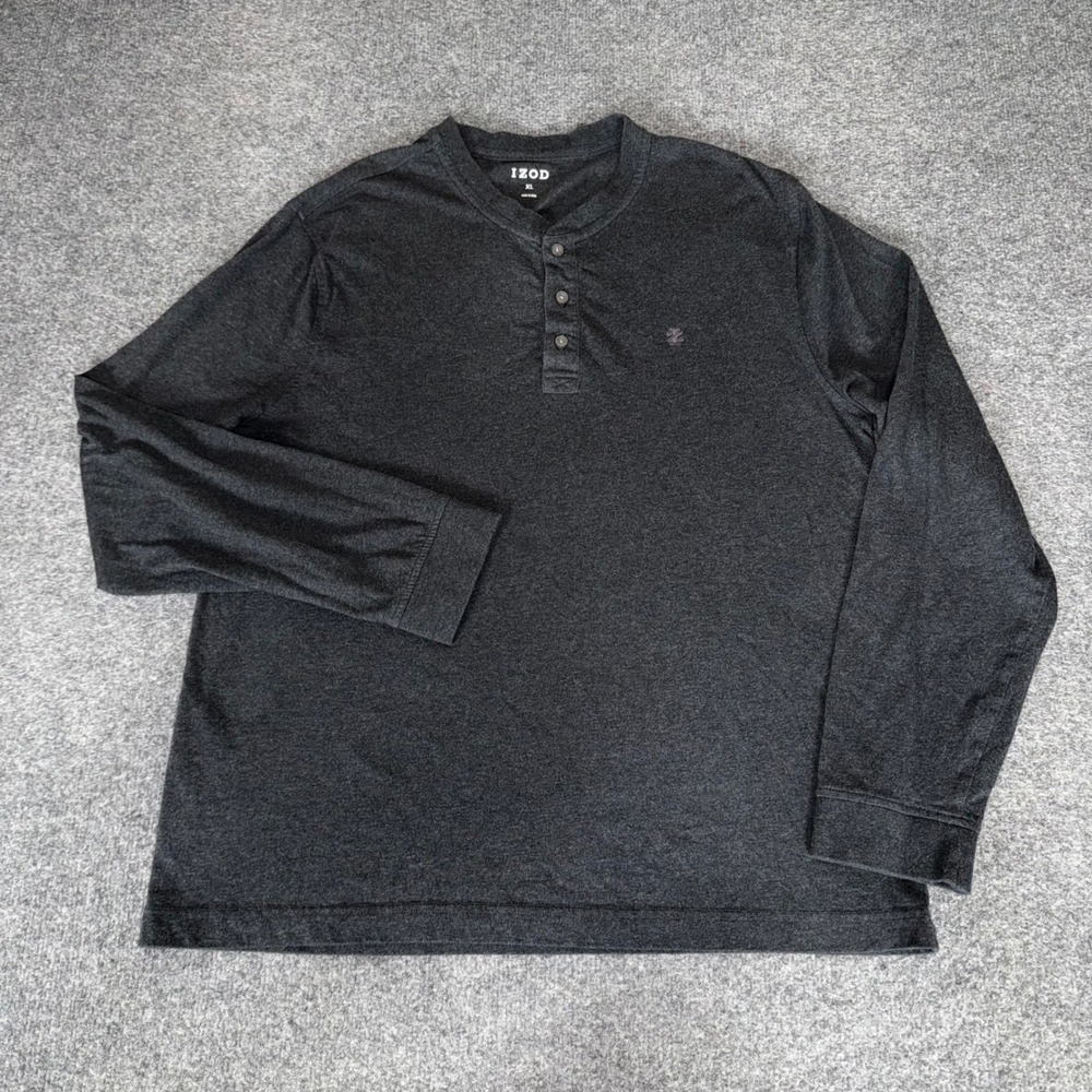 IZOD Mens XL Black Long Sleeve Henley Shirt Pullover Classic Thermal Waffle Knit